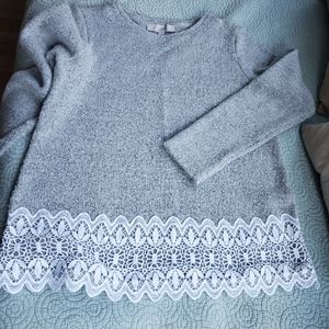 Grey sweater with lace bottom. Long sleeve